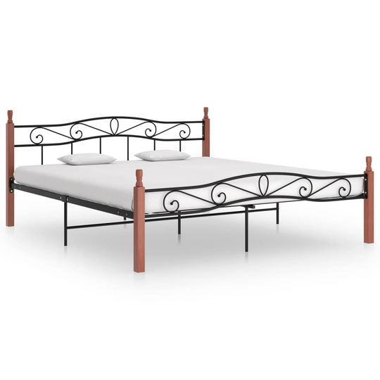 vidaXL Sängynrunko musta metalli ja täysi tammi 200x200 cm