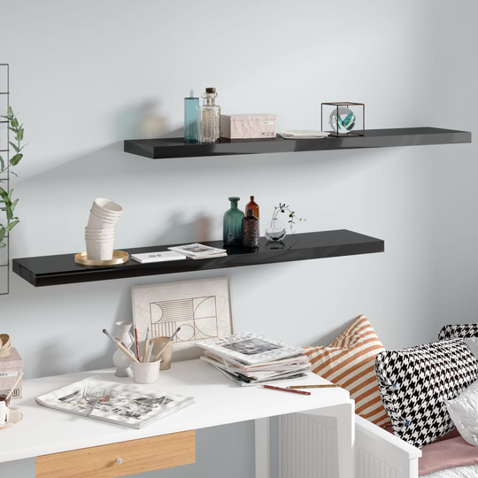 vidaXL Kelluvat seinähyllyt 2kpl korkeakiilto musta 120x23,5x3,8cm MDF