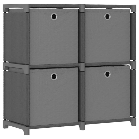 vidaXL 4 kuution esittelyhylly + laatikot harmaa 69x30x72,5 cm kangas