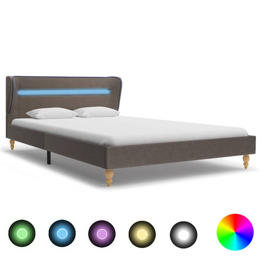 vidaXL Sängynrunko LED-valolla harmaanruskea kangas 135x190 cm