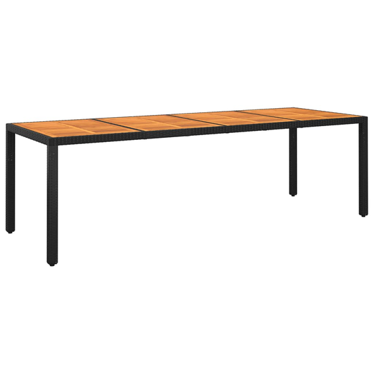 vidaXL Puutarhapöytä 250x100x75 cm akaasiapuu ja polyrottinki musta