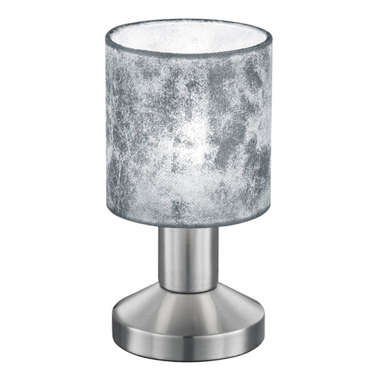 Hopeanvärinen pöytävalaisin Garda, muovivarjostin