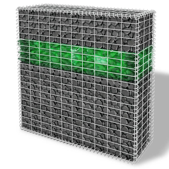 vidaXL Puutarhan Gabionseinä lasikivet ja LED-valo 100x30x100 cm