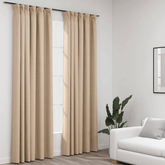 vidaXL Pellavamaiset pimennysverhot koukuilla 2 kpl beige 140x245 cm