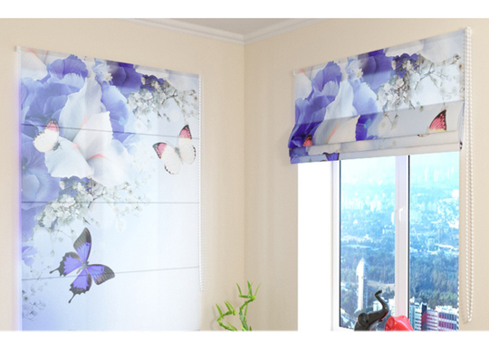 Puolipimentävä laskosverho Blue Irises 60x60 cm