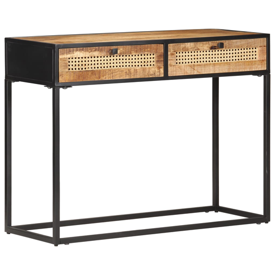 vidaXL Konsolipöytä 100x35x75 cm karkea mangopuu ja luonnonruoko