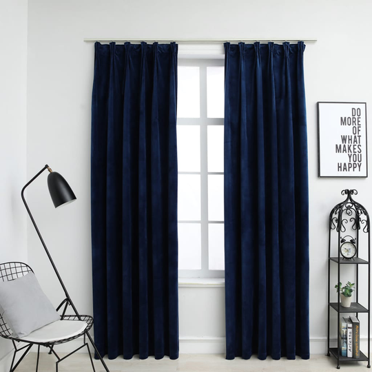 vidaXL Pimennysverhot koukuilla 2 kpl sametti tummansininen 140x245 cm