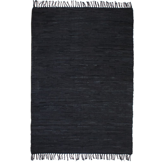 vidaXL Käsin punottu Chindi-matto nahka 80x160 cm musta