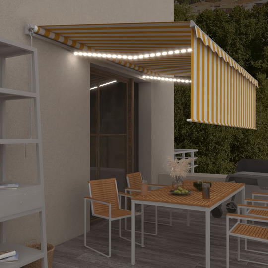 vidaXL Manuaalisesti kelattava markiisi verho/LED 5x3 m keltavalkoinen