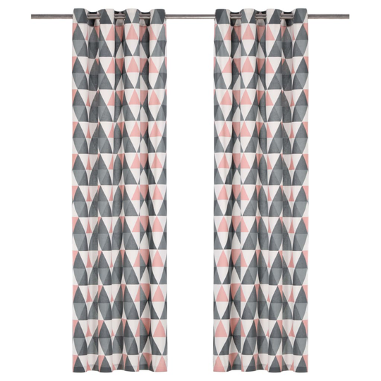 vidaXL Verhot metallirenkailla 2 kpl puuvilla 140x225 cm harmaa/pinkki