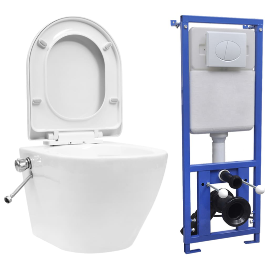 vidaXL Seinäkiinnitettävä WC piilotetulla säiliöllä keraami valkoinen