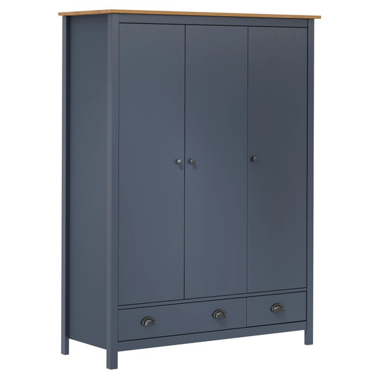 vidaXL Kolmiovinen vaatekaappi Hill Range harmaa 127x50x170 cm mänty
