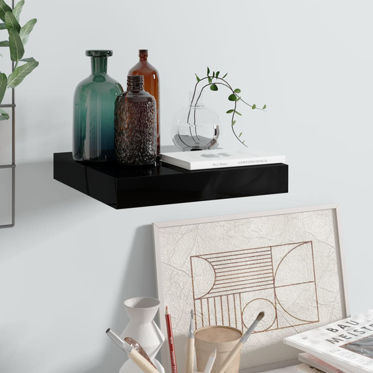 vidaXL Kelluva seinähylly korkeakiilto musta 23x23,5x3,8 cm MDF
