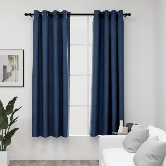 vidaXL Pellavamaiset pimennysverhot renkailla 2 kpl sininen 140x175 cm