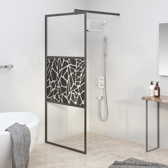 vidaXL Walk-in suihkuseinäke 80x195 cm ESG-lasi kivikuvioinnilla musta