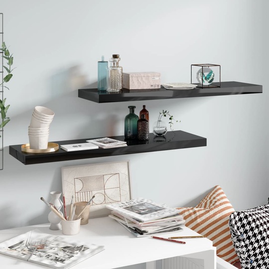 vidaXL Kelluvat seinähyllyt 2kpl korkeakiilto musta 90x23,5x3,8 cm MDF