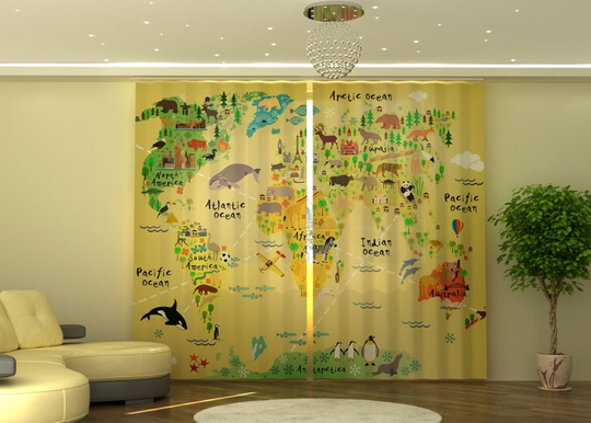 Puolipimentävä verho Kids Map 290x245 cm