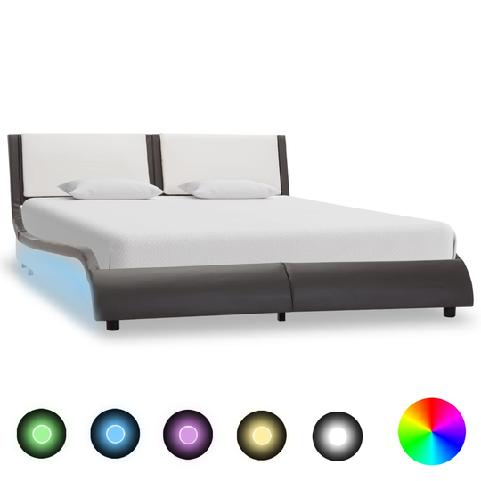 vidaXL Sängynrunko LED-valolla harmaa/valkoinen keinonahka 135x190 cm