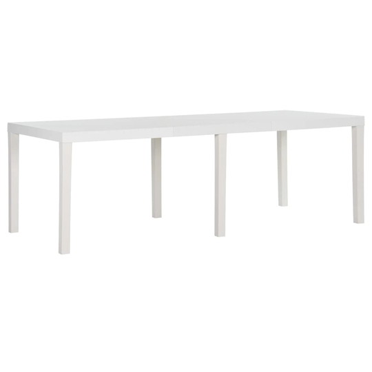 vidaXL Puutarhapöytä 220x90x72 cm PP valkoinen