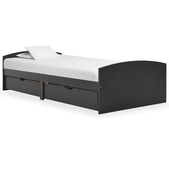vidaXL Sängynrunko 2 vetolaatikolla harmaa täysi mänty 90x200 cm