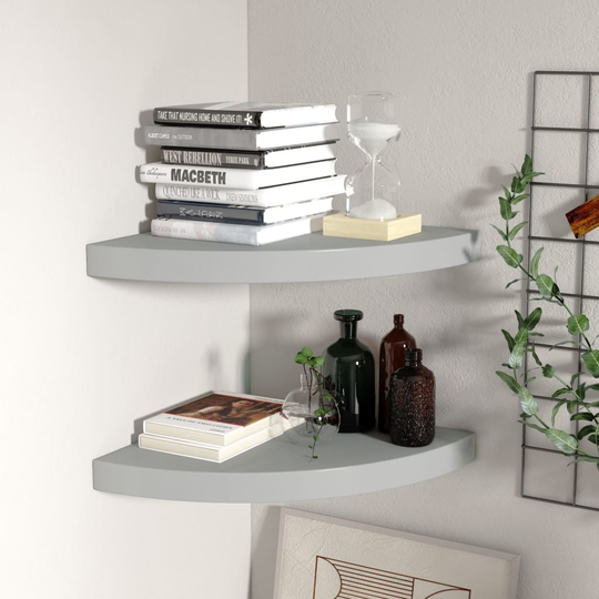 vidaXL Kelluvat kulmahyllyt 2 kpl harmaa 35x35x3,8 cm MDF