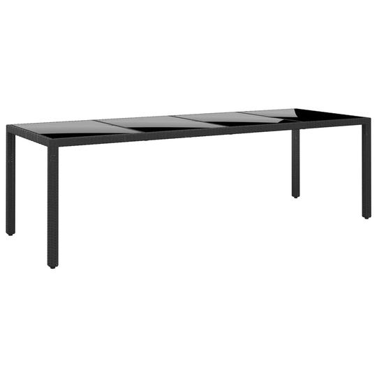 vidaXL Puutarhapöytä 250x100x75cm karkaistu lasi ja polyrottinki musta