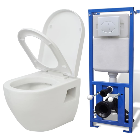 vidaXL Seinäkiinnitettävä WC Vesisäiliöllä Keraaminen Valkoinen