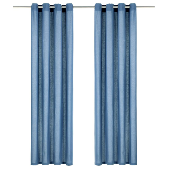 vidaXL Verhot metallirenkailla 2 kpl puuvilla 140x225 cm sininen
