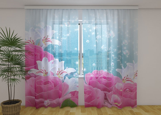 Puolipimentävä verho FLUFFY ROSES 240x220 cm