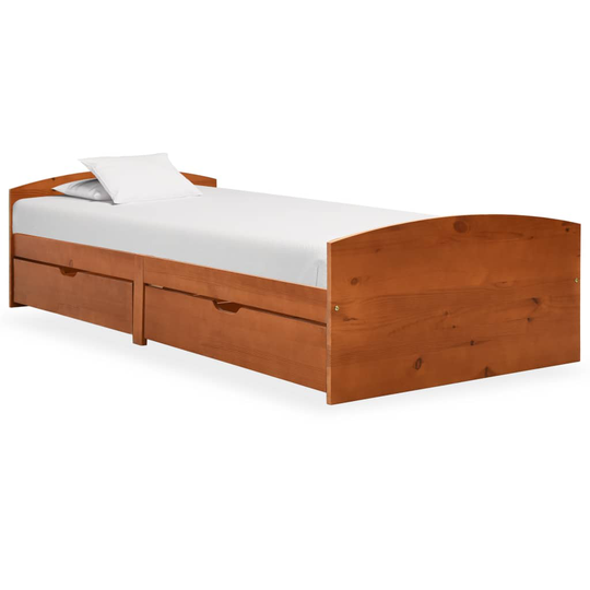 vidaXL Sängynrunko 2 vetolaatikolla hunajanrusk. täysi mänty 90x200 cm