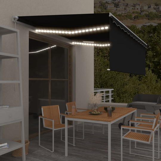 vidaXL Manuaalisesti kelattava markiisi verho/LED 4,5x3 m antrasiitti