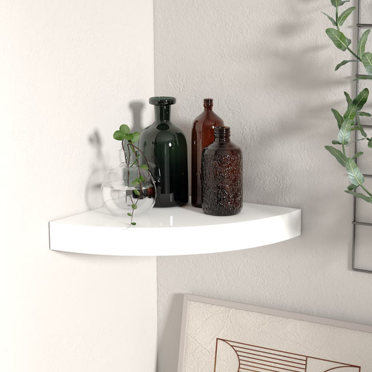 vidaXL Kelluva kulmahylly korkeakiilto valkoinen 25x25x3,8 cm MDF