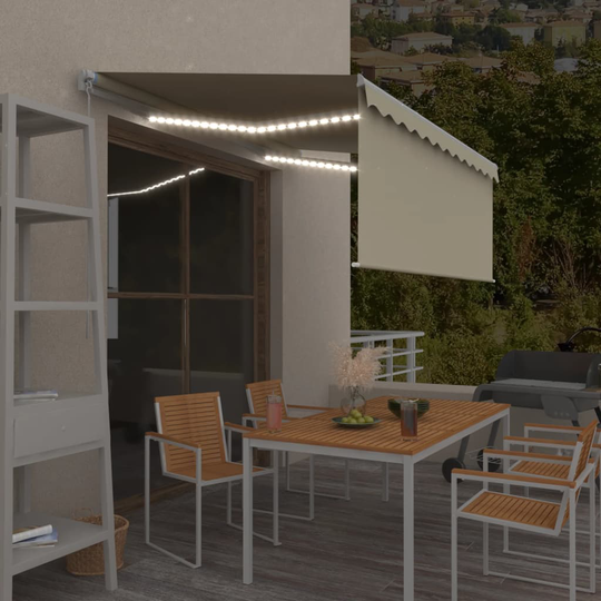 vidaXL Manuaalisesti kelattava markiisi verho/LEDit 3x2,5 m kerma
