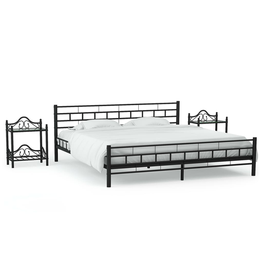 vidaXL Sängynrunko ja 2 yöpöytää metalli 180x200 cm musta