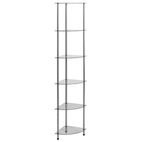 vidaXL 6-kerroksinen hylly läpinäkyvä 30x30x160 cm karkaistu lasi