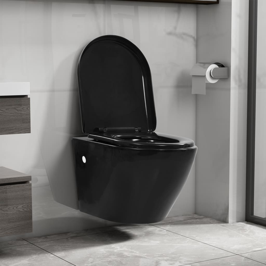 vidaXL Seinäkiinnitettävä WC ei huuhtelurengasta keraaminen musta