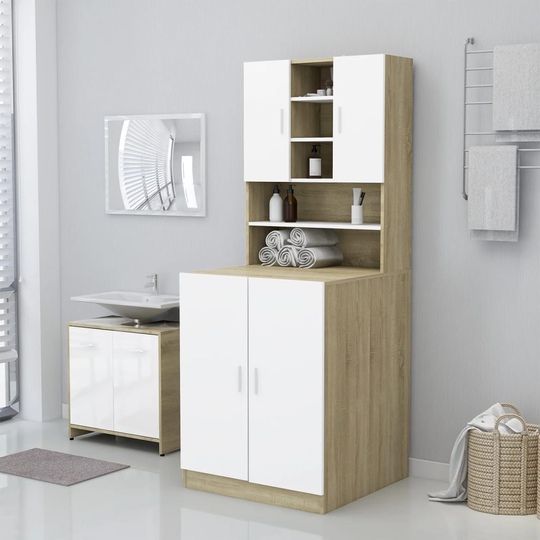 vidaXL Pesukonekaappi valkoinen ja Sonoma-tammi 71x71,5x91,5 cm