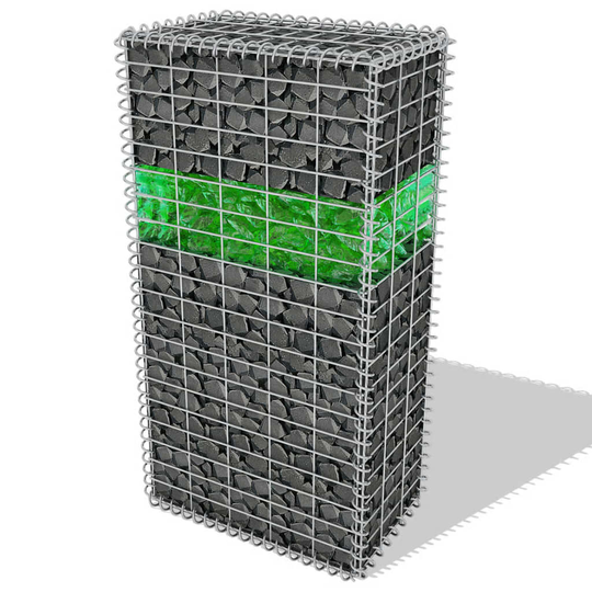 vidaXL Puutarhan Gabionseinä lasikivet ja LED-valo 50x30x100 cm