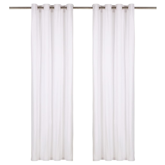 vidaXL Verhot metallirenkailla 2 kpl puuvilla 140x225 cm valkoinen