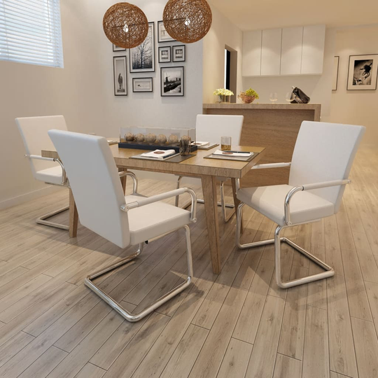 vidaXL Cantilever Ruokailutuoli 4 kpl valkoinen keinonahka