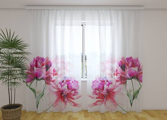 Sifonki-kuvaverho WATECOLOR PEONIES 240x220 cm