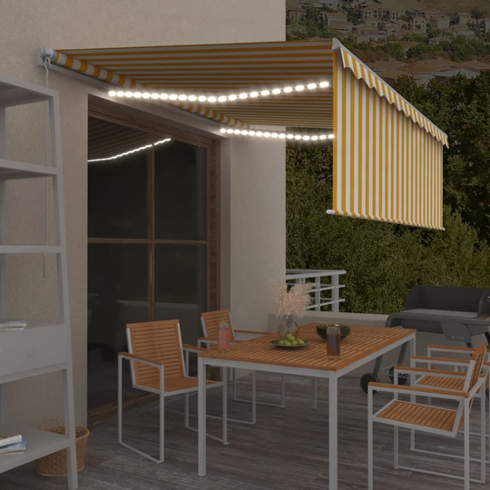 vidaXL Manuaalisesti kelattava markiisi verho/LED 4,5x3 m keltavalk.
