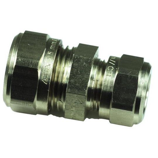 Gelia 3006111322 Kiristysrengasliitin suora, kupari-kupari, supistettu, messinki 15 x 10 mm