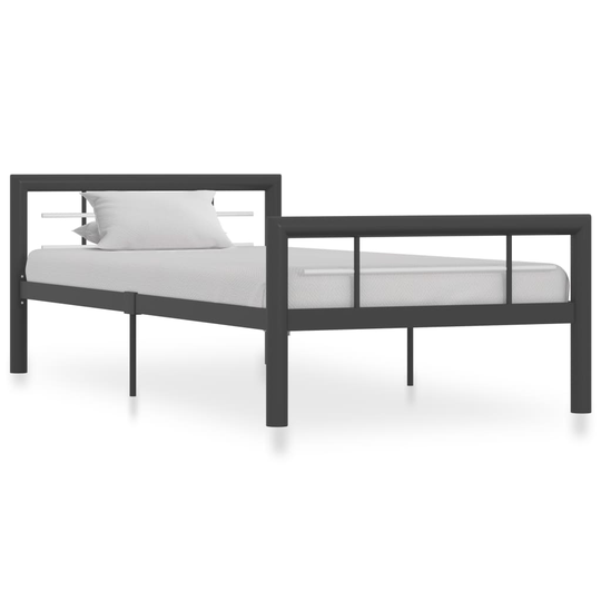 vidaXL Sängynrunko harmaa ja valkoinen metalli 90x200 cm