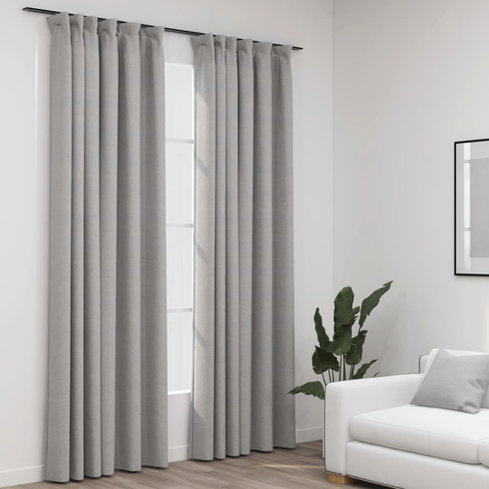 vidaXL Pellavamaiset pimennysverhot koukuilla 2 kpl harmaa 140x225 cm