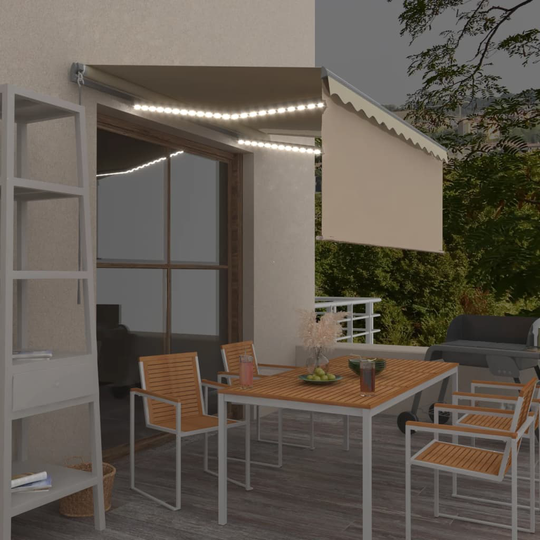 vidaXL Manuaalisesti kelattava markiisi verhot/LEDit 3x2,5 m kerma
