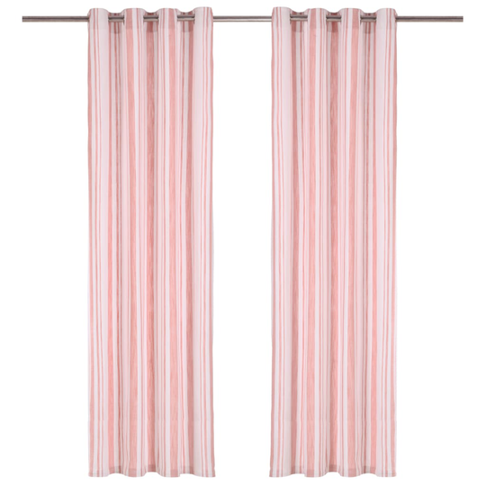 vidaXL Verhot metallirenkailla 2 kpl puuvilla 140x225 cm pinkki raita