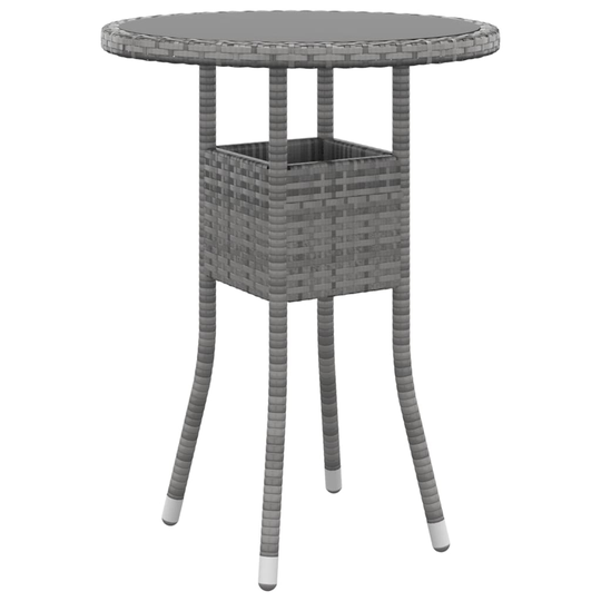 vidaXL Puutarhapöytä Ø60x75 cm karkaistu lasi ja polyrottinki harmaa