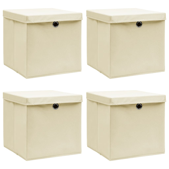 vidaXL Säilytyslaatikot kannella 4 kpl kerma 32x32x32 cm kangas