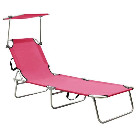 vidaXL Kokoontaitettava aurinkotuoli katoksella teräs magenta pinkki